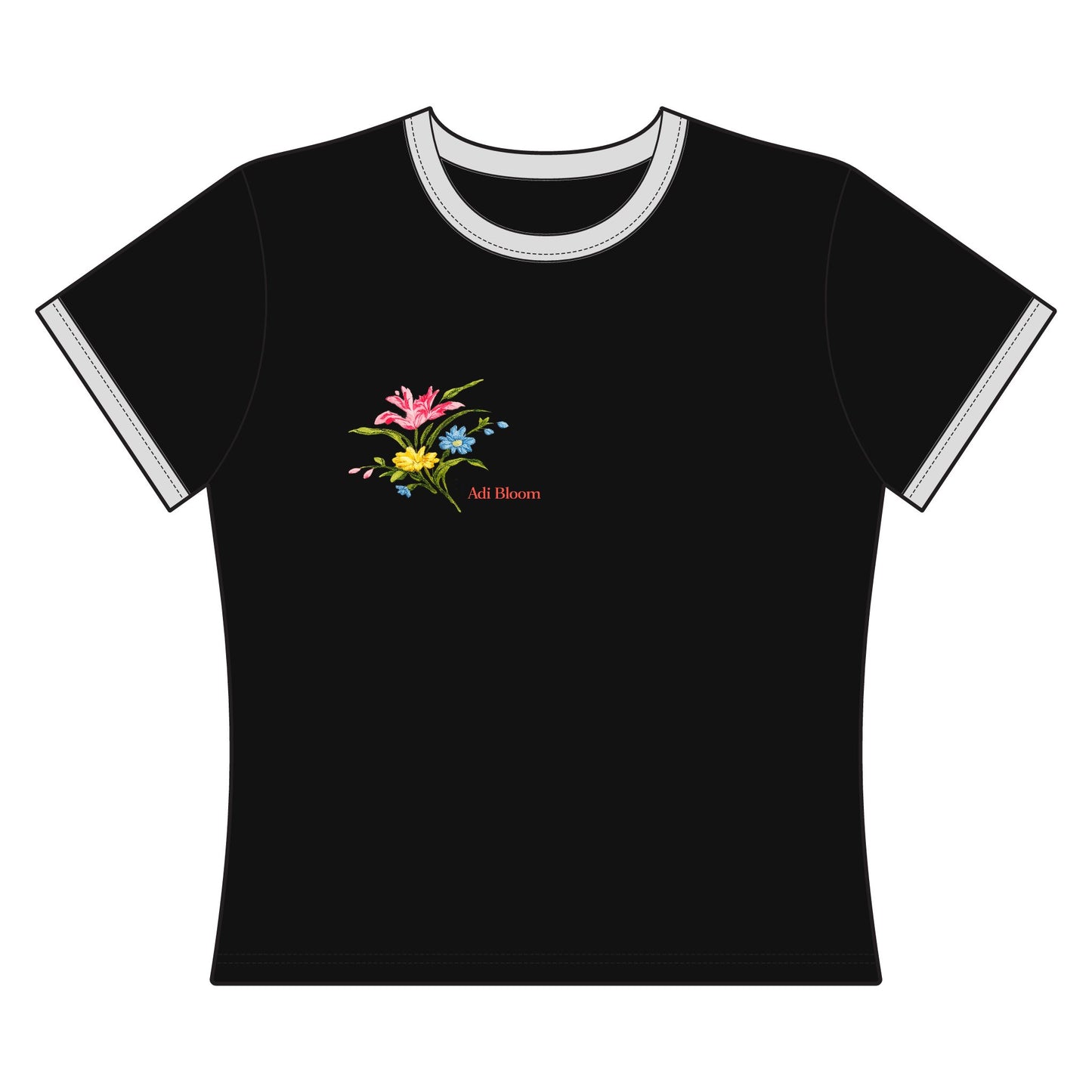 La Nuit Bloom Women's Ringer Tee — Floral Nighttime Adi Bloom