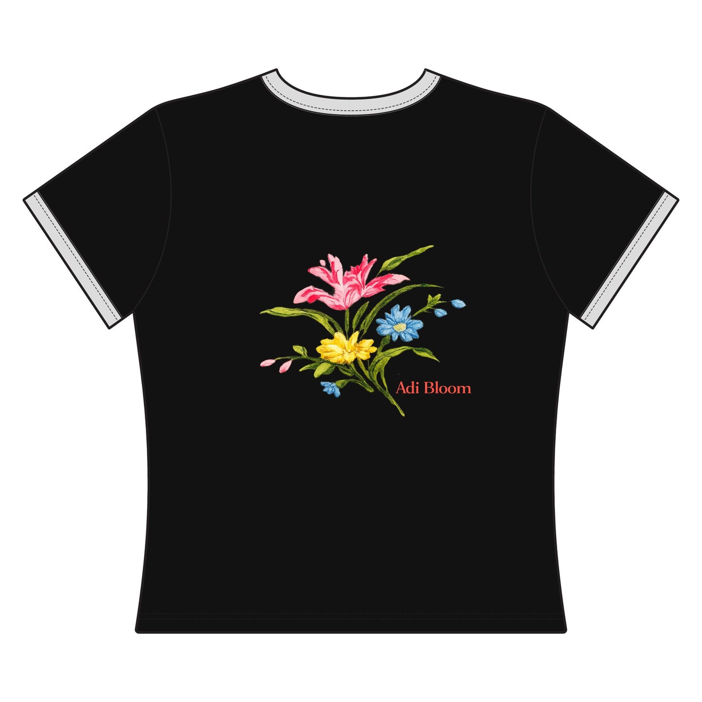 La Nuit Bloom Women's Ringer Tee — Floral Nighttime Adi Bloom