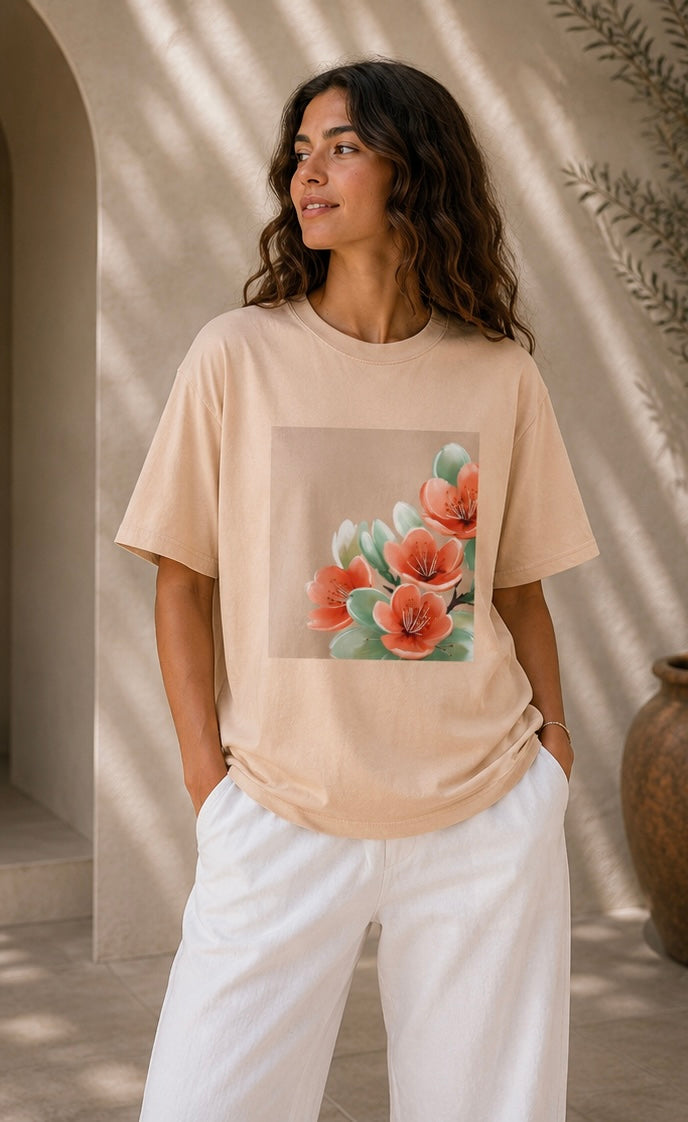 Pesche Bloom Floral Oversized Tee — Adi Bloom