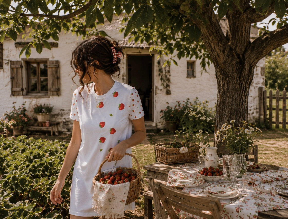 Strawberry Drift T-Shirt Dress