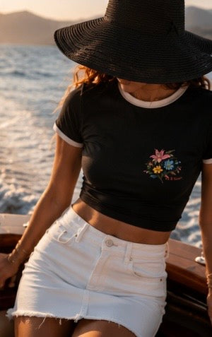 La Nuit Bloom Women's Ringer Tee — Floral Nighttime Adi Bloom